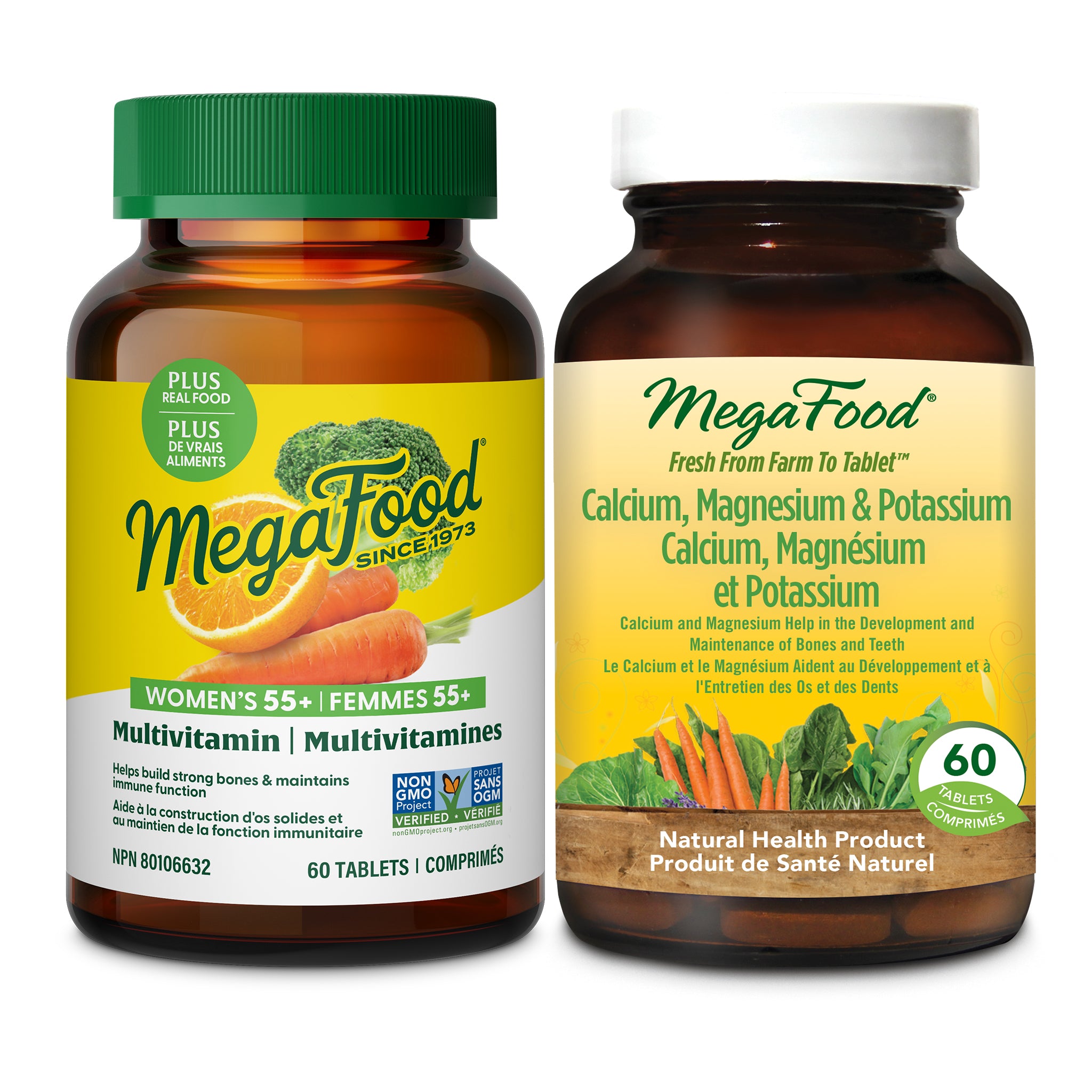 Multivitamines pour femmes de 55 ans et plus (60 comprimés) + Calcium, magnésium et potassium (60 comprimés)