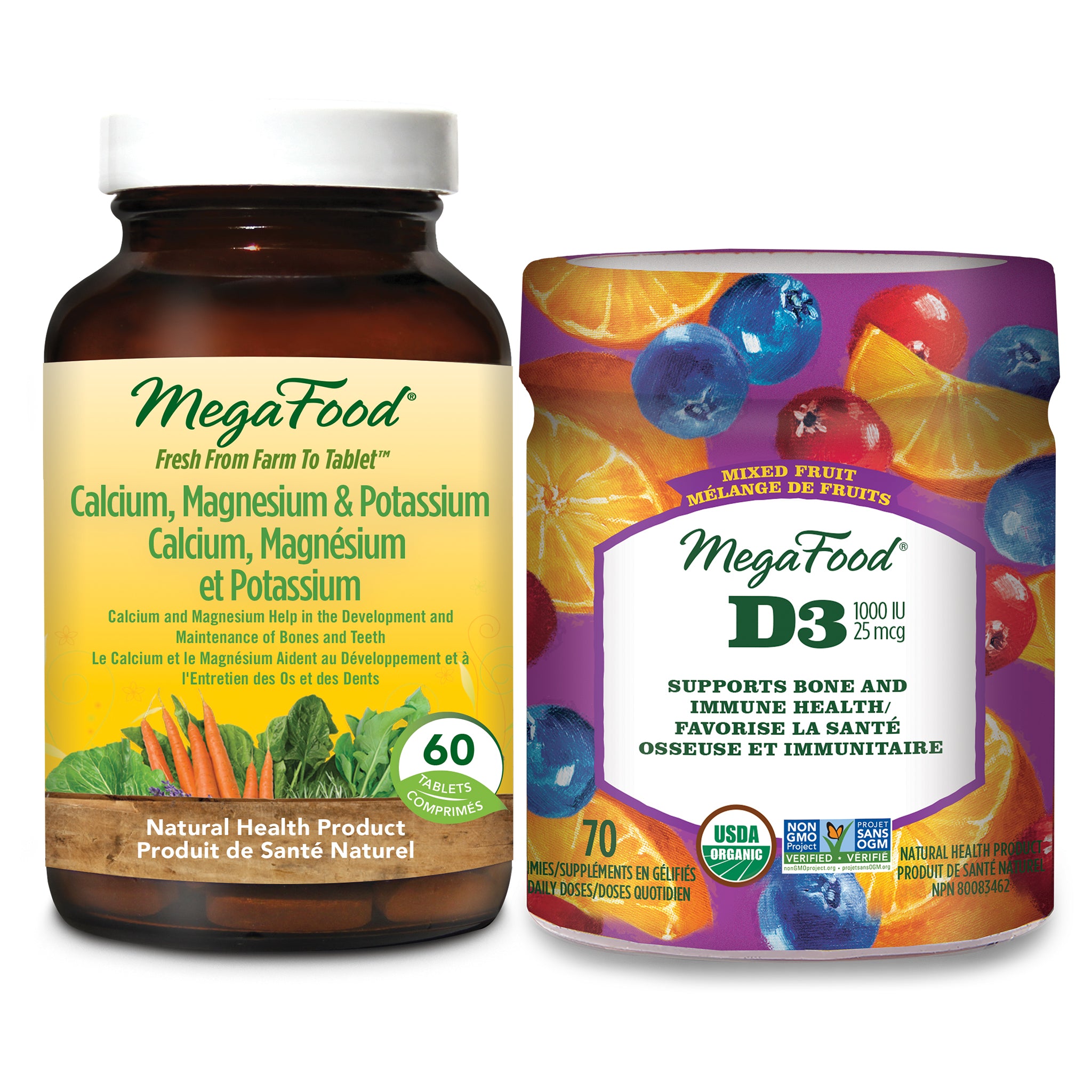 Calcium, Magnesium, Potassium (60 Tablets) + Vitamin D3 Gummies (70 Gummies)